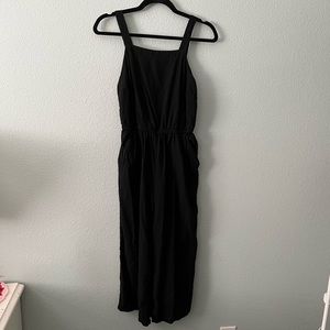 Old Navy Black Linen Cropped Overall Jumpsuit Romper Sz S